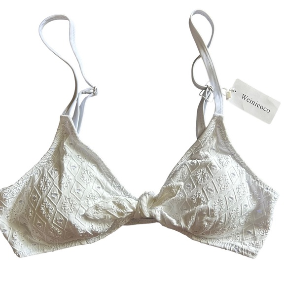 WEINICOCO boho white V Neck Tie Knot Bikini top swim cross back size XXL NWT - Picture 4 of 7
